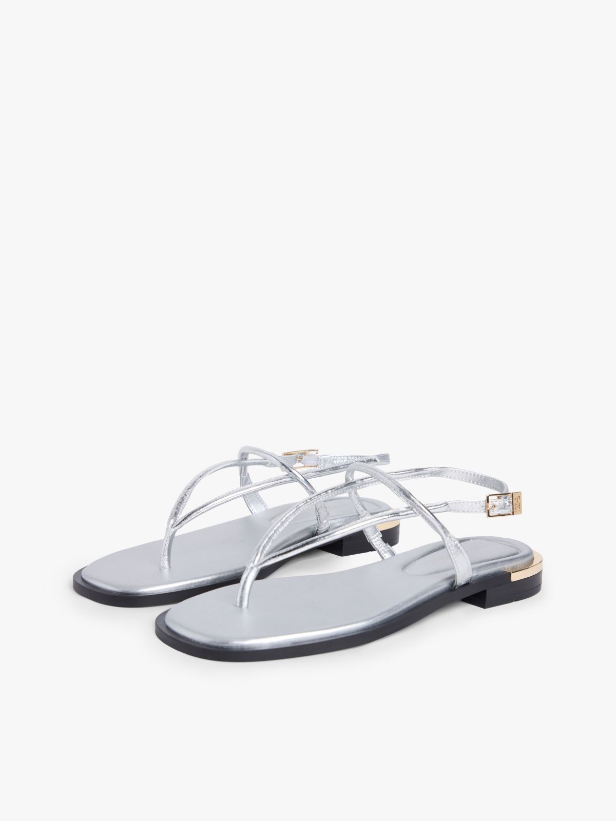 Metallic Leather Sandal — Silver