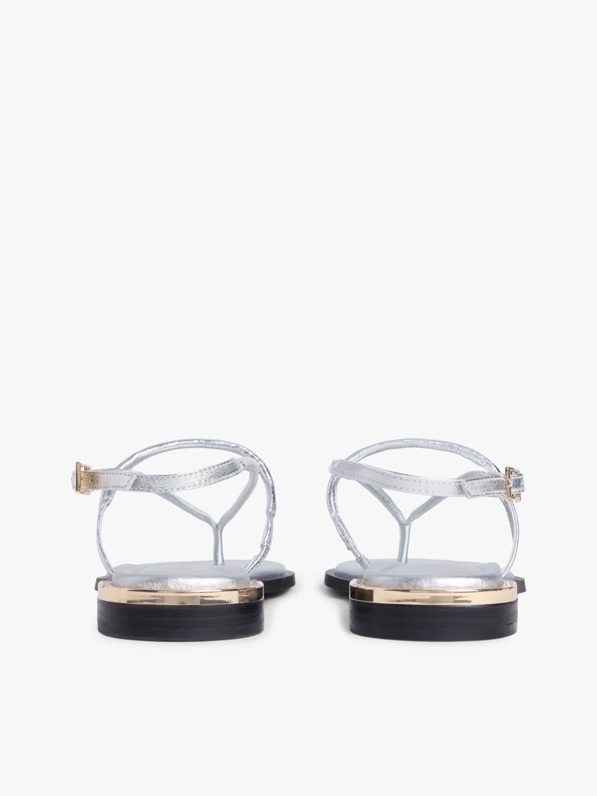 Metallic Leather Sandal — Silver