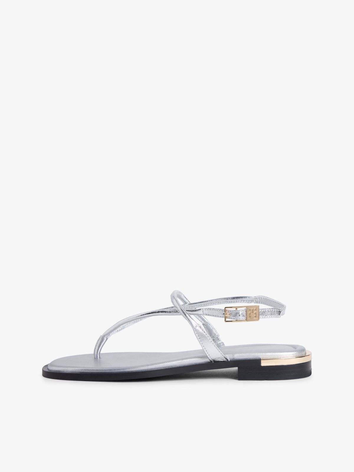 Metallic Leather Sandal — Silver