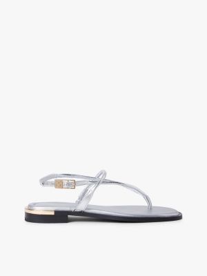Metallic Leather Sandal, Silver