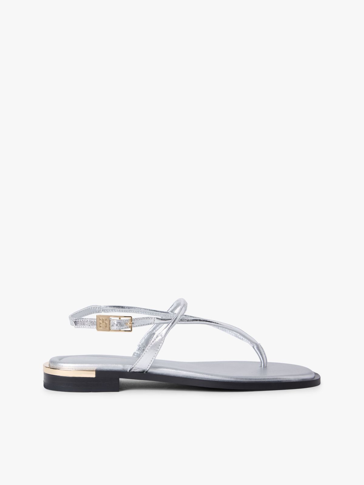 Metallic Leather Sandal — Silver