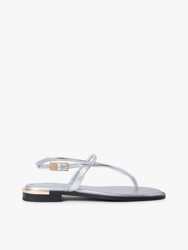 Metallic Leather Sandal — Silver