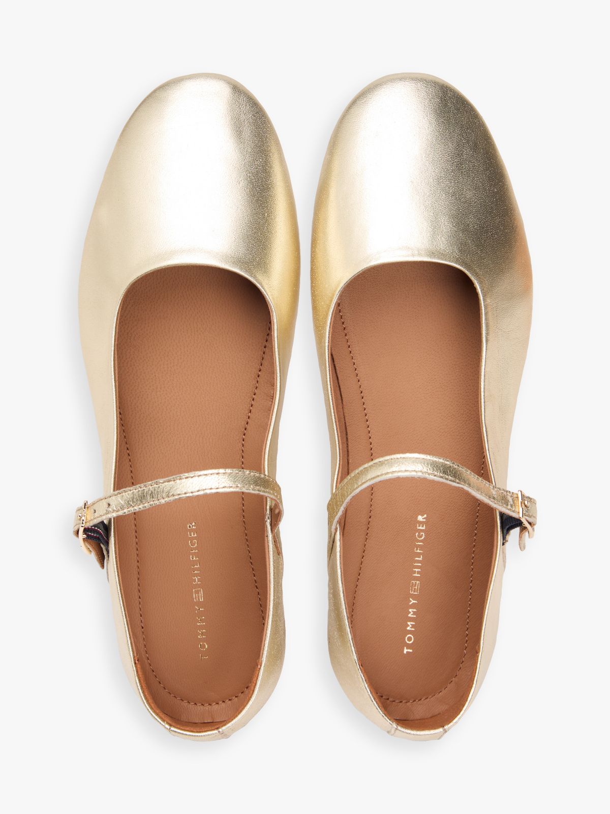 Metallic Leather Mary Jane Flat — Gold