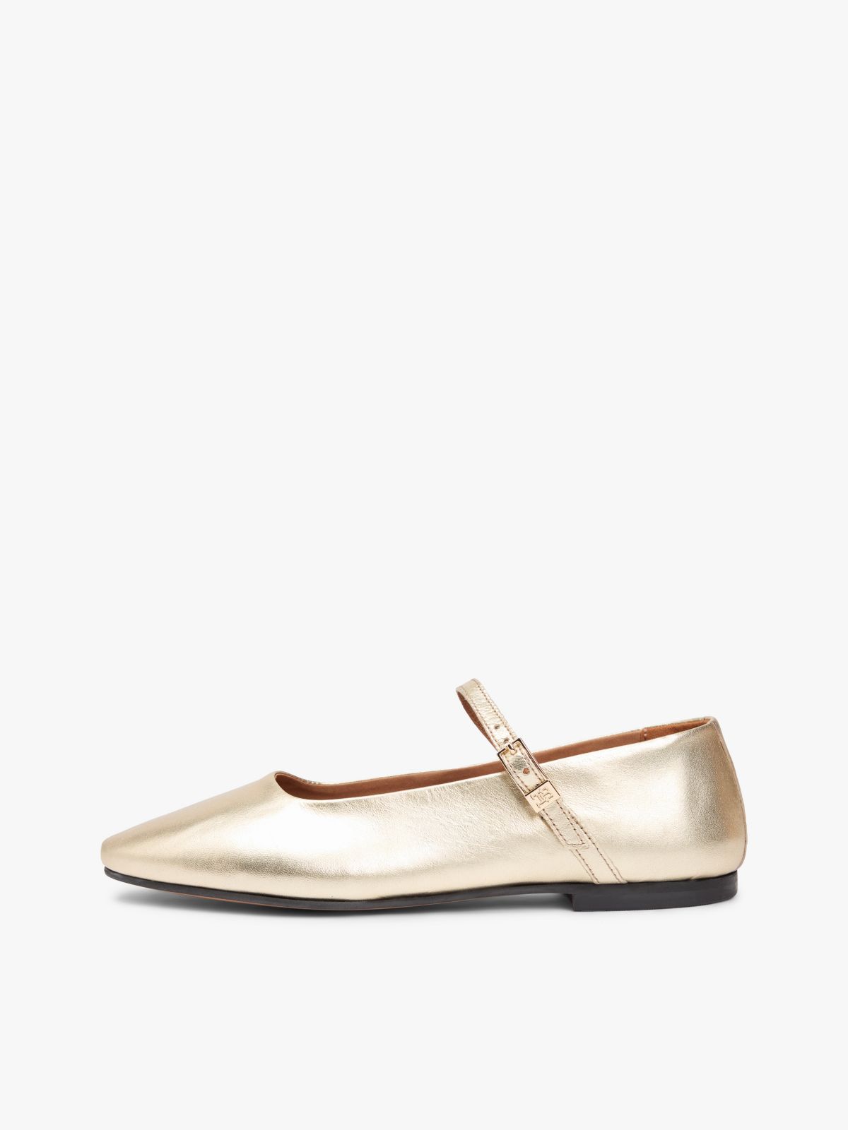 Metallic Leather Mary Jane Flat — Gold