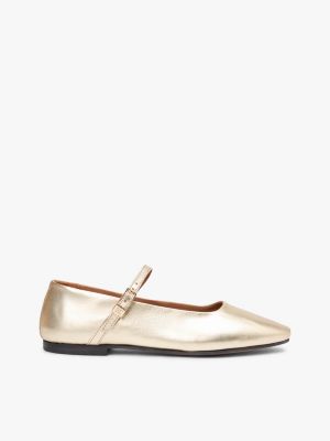 Metallic Leather Mary Jane Flat, Gold