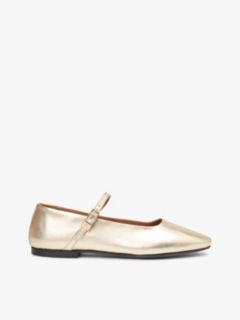 Metallic Leather Mary Jane Flat — Gold 1