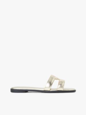 Monogram Strap Metallic Leather Sandal