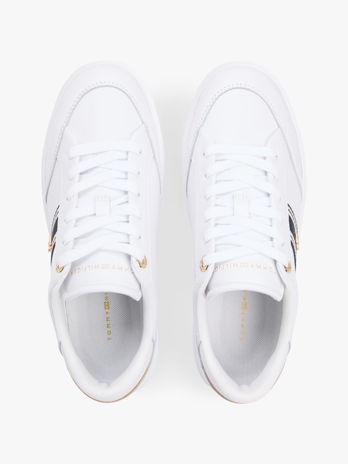 Webbing Stripe Leather Cupsole Sneaker — White