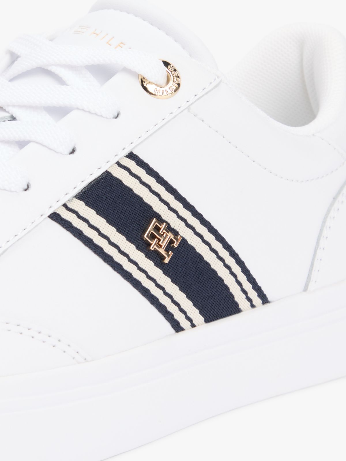 Webbing Stripe Leather Cupsole Sneaker — White