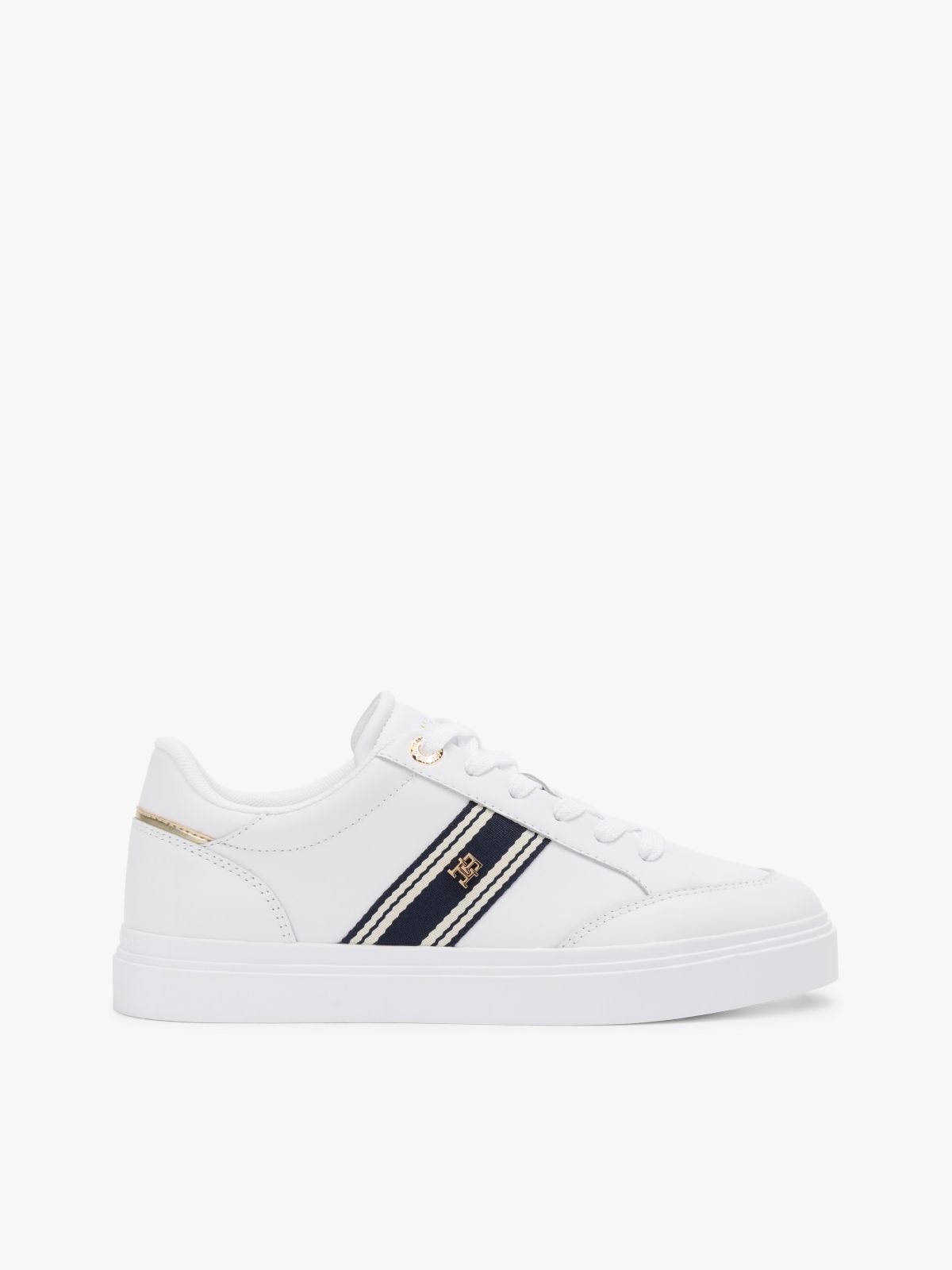 Webbing Stripe Leather Cupsole Sneaker — White