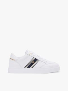 Webbing Stripe Leather Cupsole Sneaker — White 1