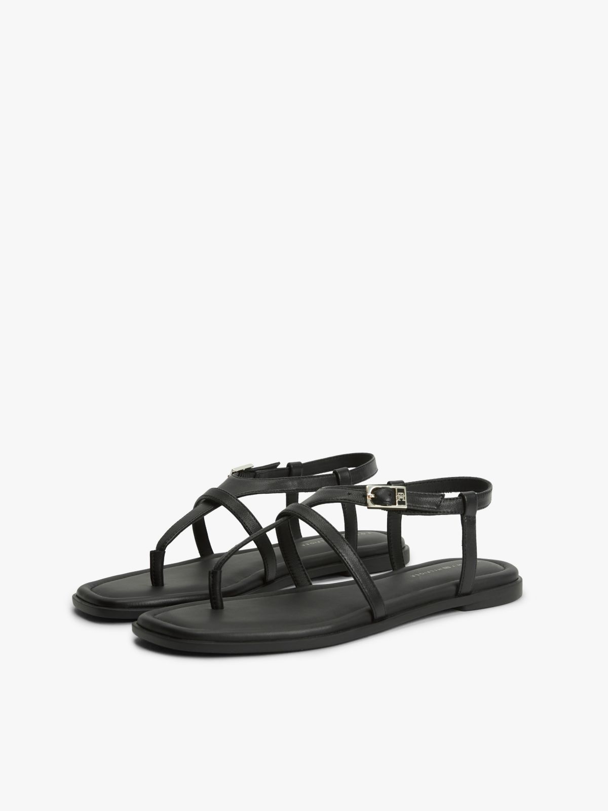 Buckled Leather Sandal — Black