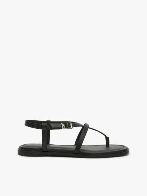 Buckled Leather Sandal, Black
