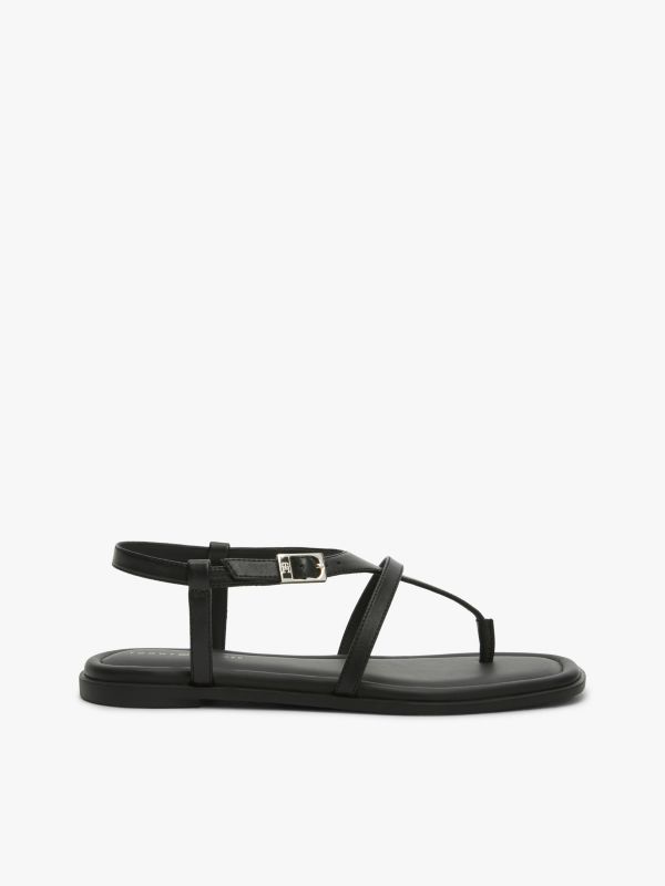 Buckled Leather Sandal — Black