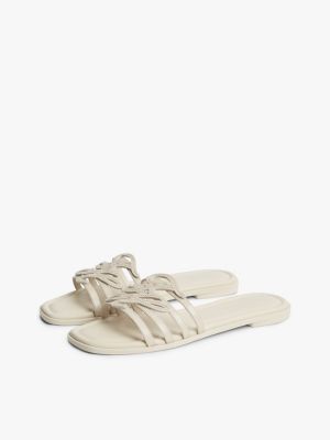 Женские сандалии Tommy Hilfiger Script Monogram Leather Slide Sandal, цвет: Бежевый — фото 2