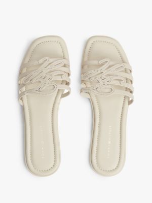Женские сандалии Tommy Hilfiger Script Monogram Leather Slide Sandal, цвет: Бежевый — фото 3