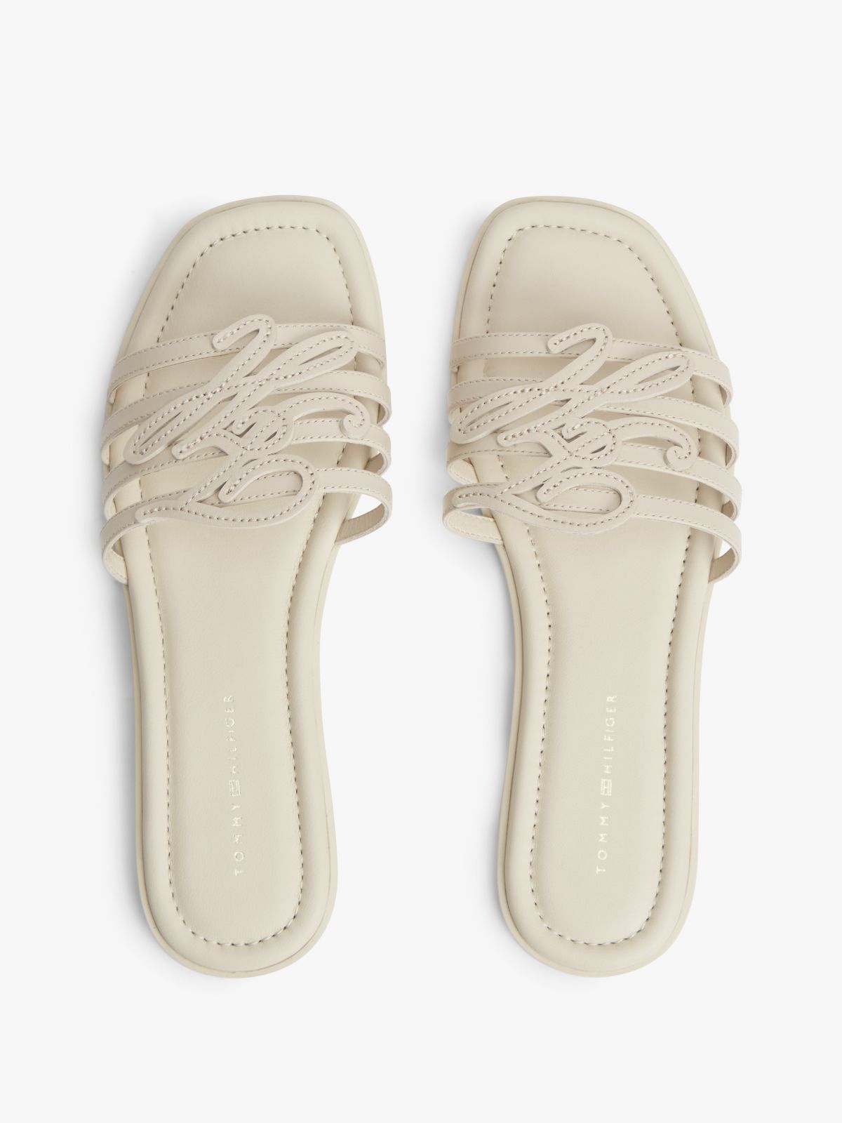 Script Monogram Leather Slide Sandal — Classic Beige
