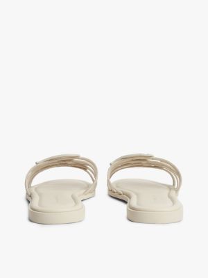 Женские сандалии Tommy Hilfiger Script Monogram Leather Slide Sandal, цвет: Бежевый — фото 4