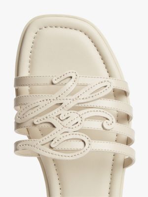 Женские сандалии Tommy Hilfiger Script Monogram Leather Slide Sandal, цвет: Бежевый — фото 6