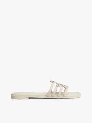 Script Monogram Leather Slide Sandal, Classic Beige