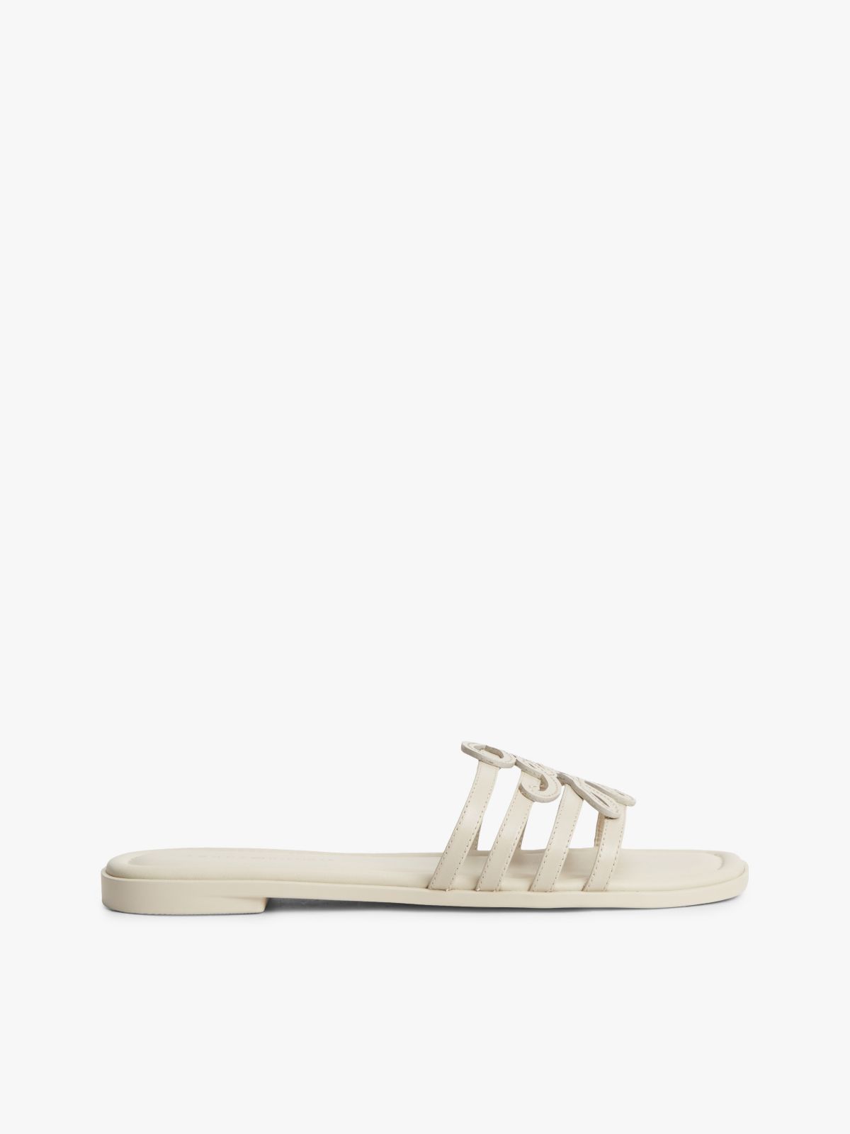 Script Monogram Leather Slide Sandal — Classic Beige