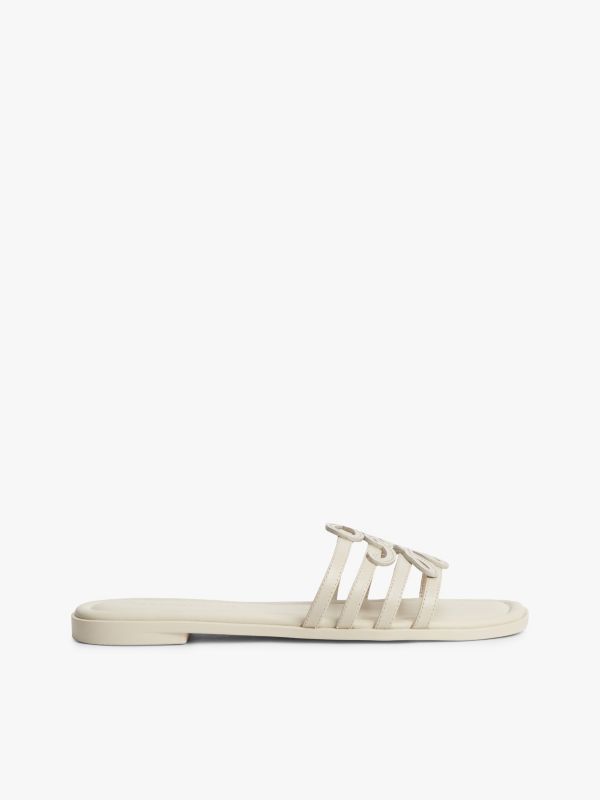 Script Monogram Leather Slide Sandal — Classic Beige