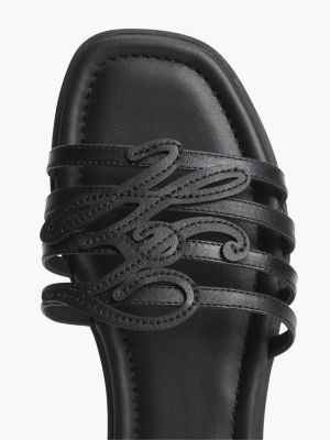 Script Monogram Leather Slide Sandal | Tommy Hilfiger USA
