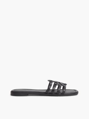 Script Monogram Leather Slide Sandal, Black