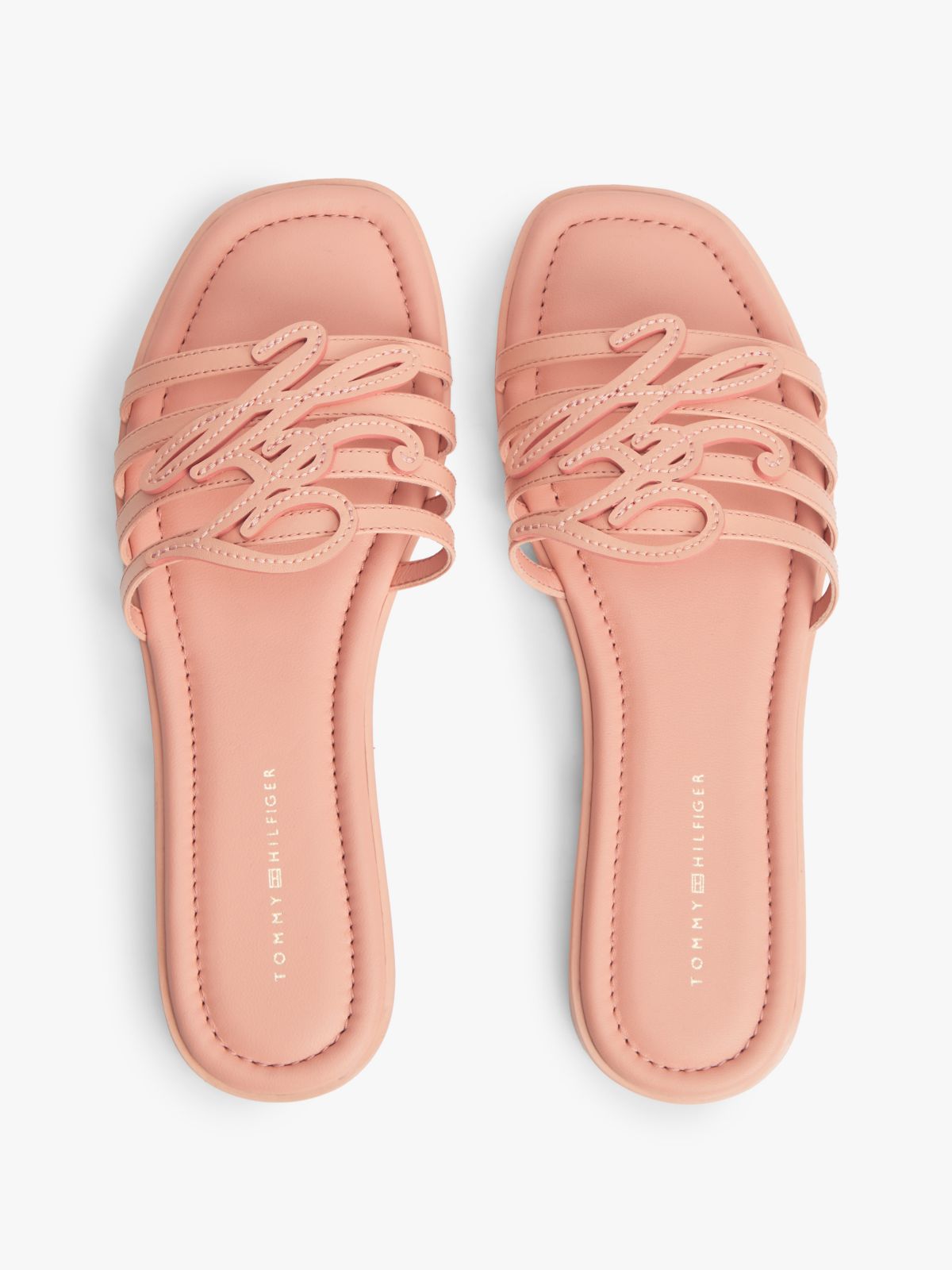 Script Monogram Leather Slide Sandal — Porcelain Pink