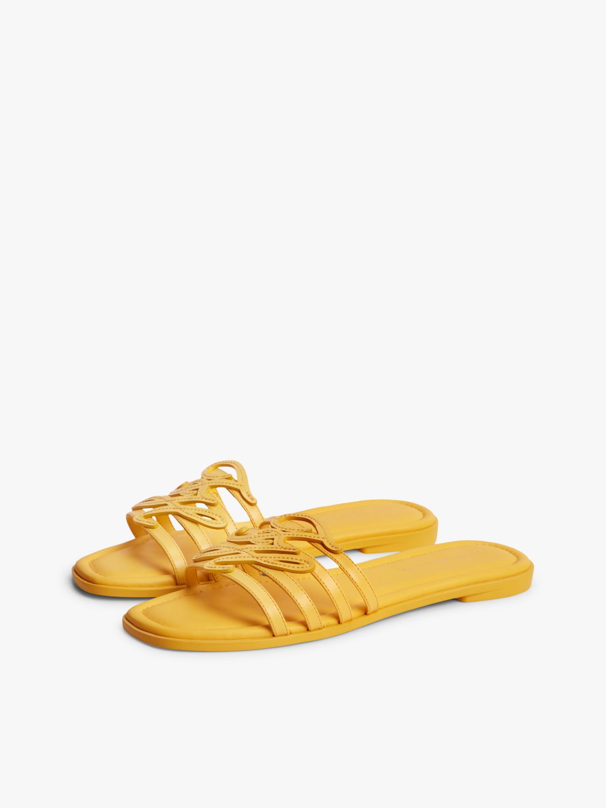 Script Monogram Leather Slide Sandal — Yellow Arch