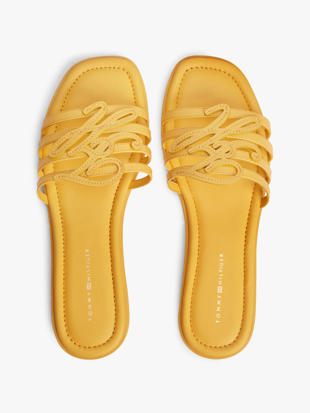 Script Monogram Leather Slide Sandal — Yellow Arch