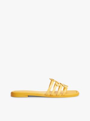 Script Monogram Leather Slide Sandal, Yellow Arch