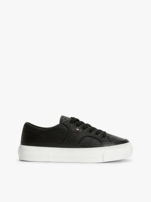 Pebbled Leather Platform Sneaker, Black