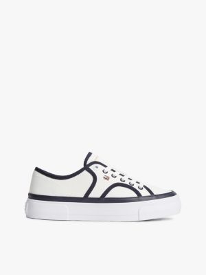 Contrast Canvas Platform Sneaker, Ecru/Space Blue