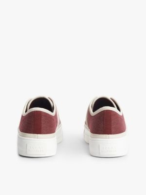 Женские кроссовки Tommy Hilfiger Contrast Canvas Platform, цвет: Бархатный тёмно-бордовый — фото 4
