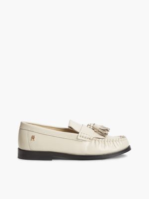 Shiny Leather Tassel Loafer, Classic Beige