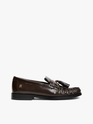 Shiny Leather Tassel Loafer, Charred Wood