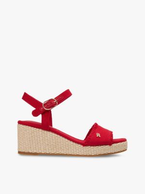 Woven Wedge Espadrille Sandal, Primary Red