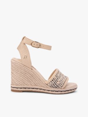 Raffia Wedge Espadrille Sandal, Natural/Black