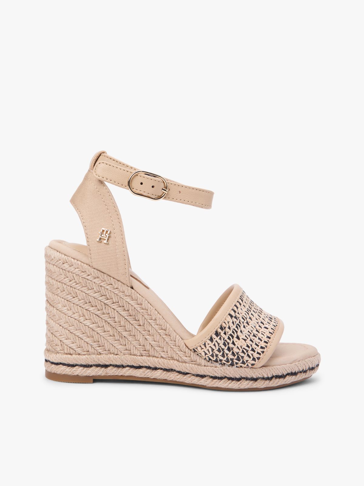 Raffia Wedge Espadrille Sandal — Natural/Black