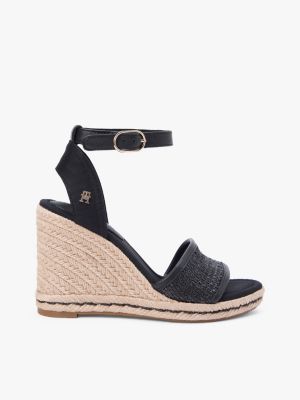 Raffia Wedge Espadrille Sandal, Black