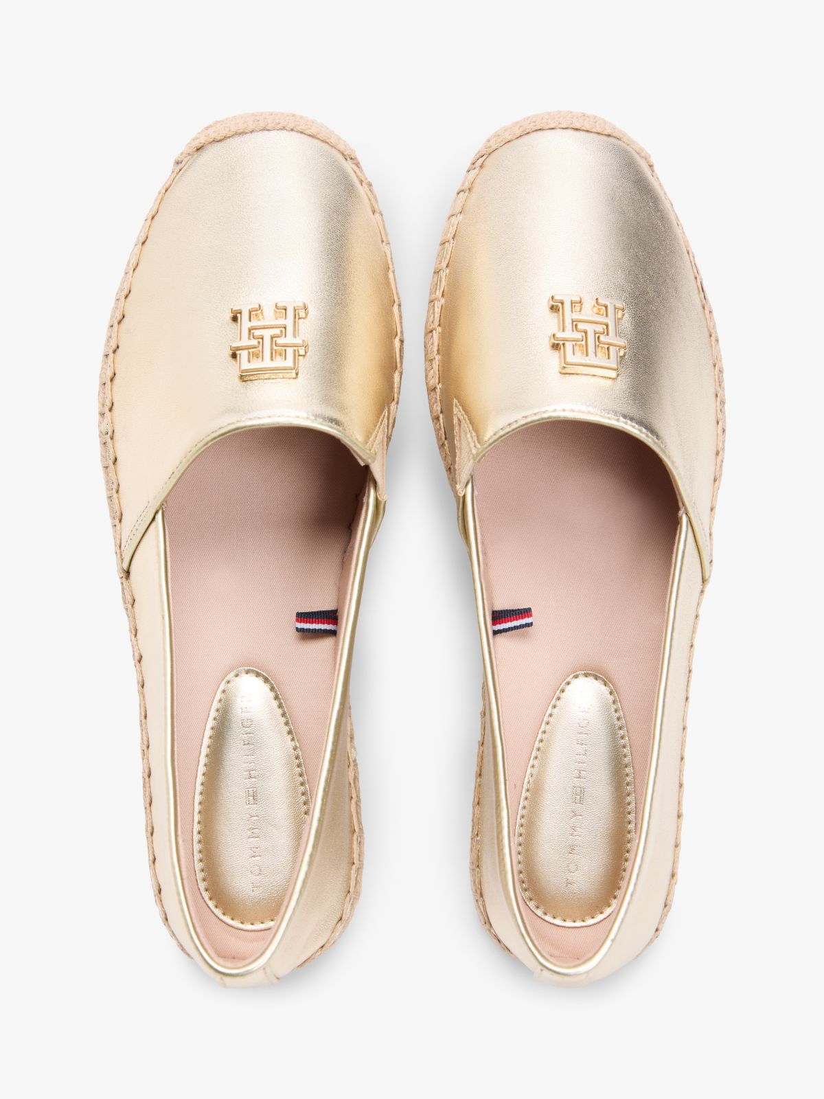 TH Monogram Metallic Leather Espadrille — Gold