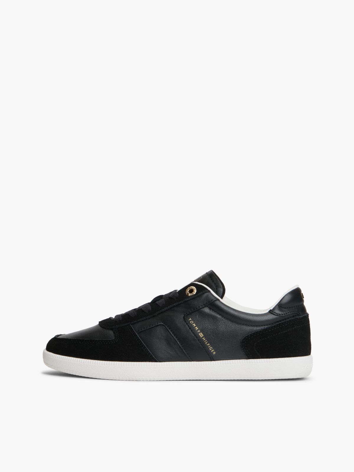 Tribeca Leather-Mix Skater Sneaker — Black