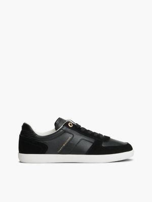 Tribeca Leather-Mix Skater Sneaker, Black