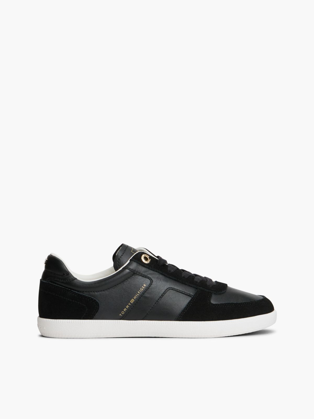 Tribeca Leather-Mix Skater Sneaker — Black