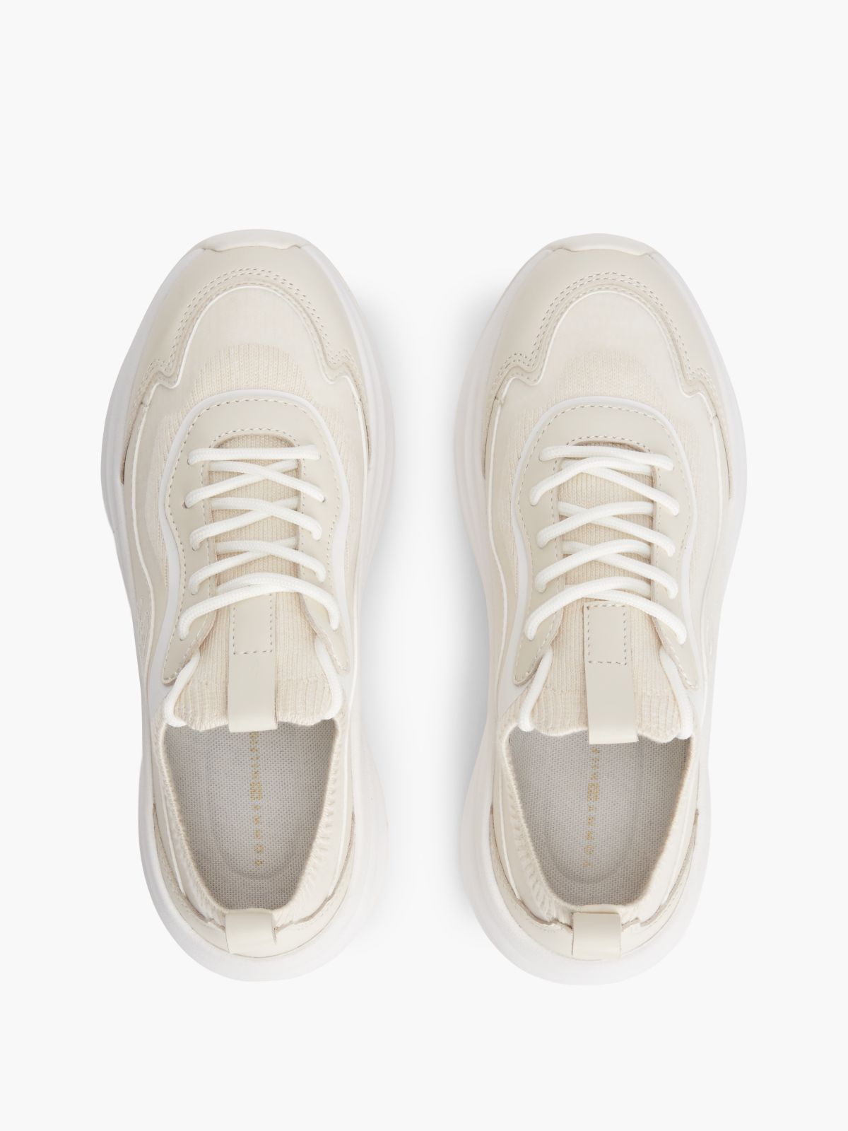 Mixed-Media Platform Runner Sneaker — Soft Cream