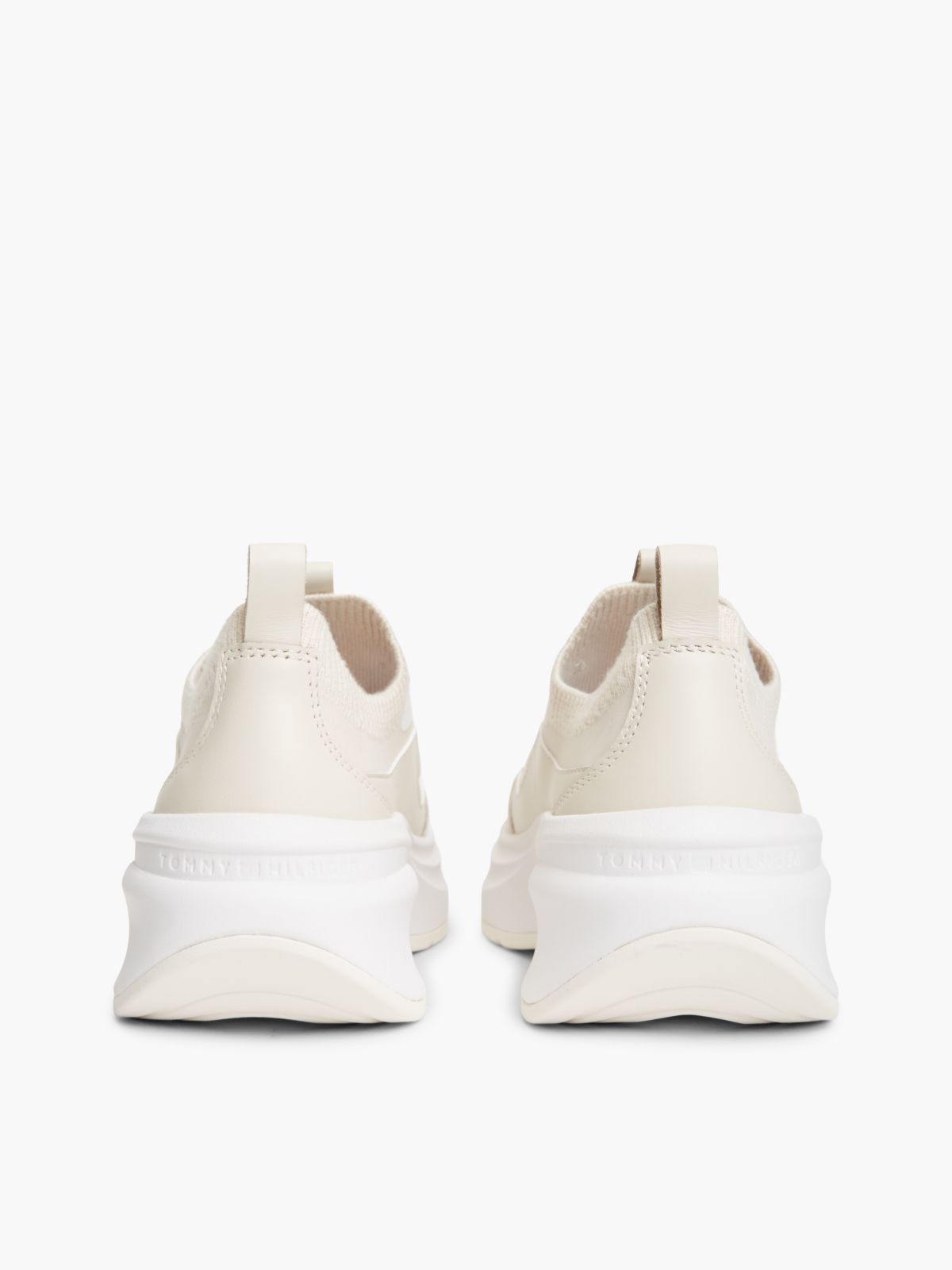 Mixed-Media Platform Runner Sneaker — Soft Cream