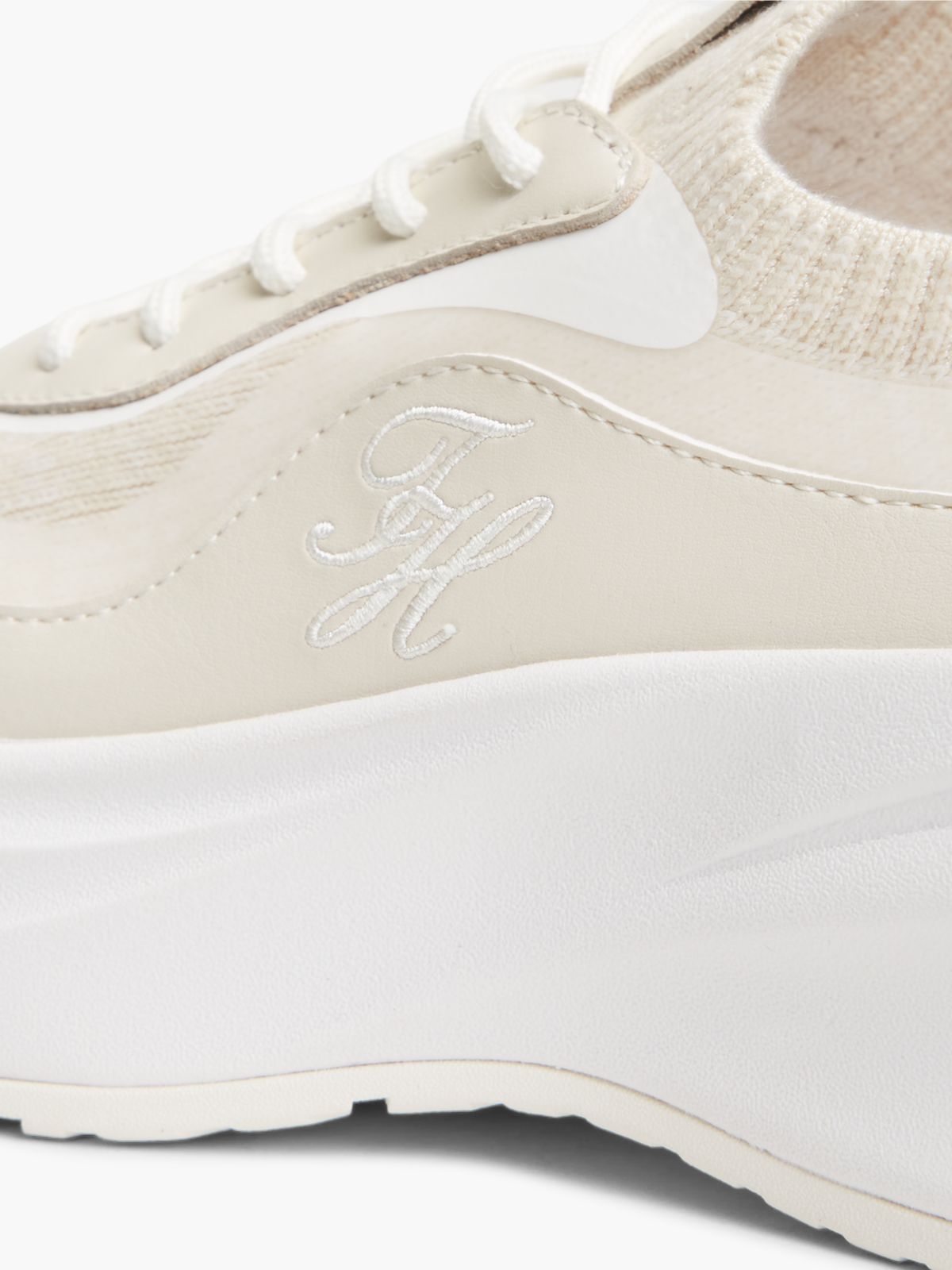 Mixed-Media Platform Runner Sneaker — Soft Cream