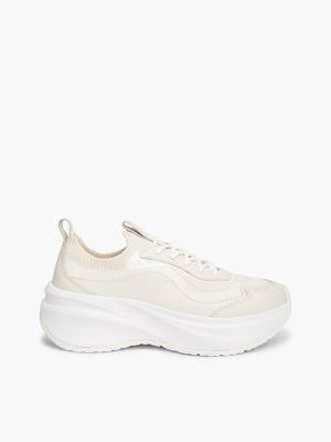 Mixed-Media Platform Runner Sneaker, Soft Cream