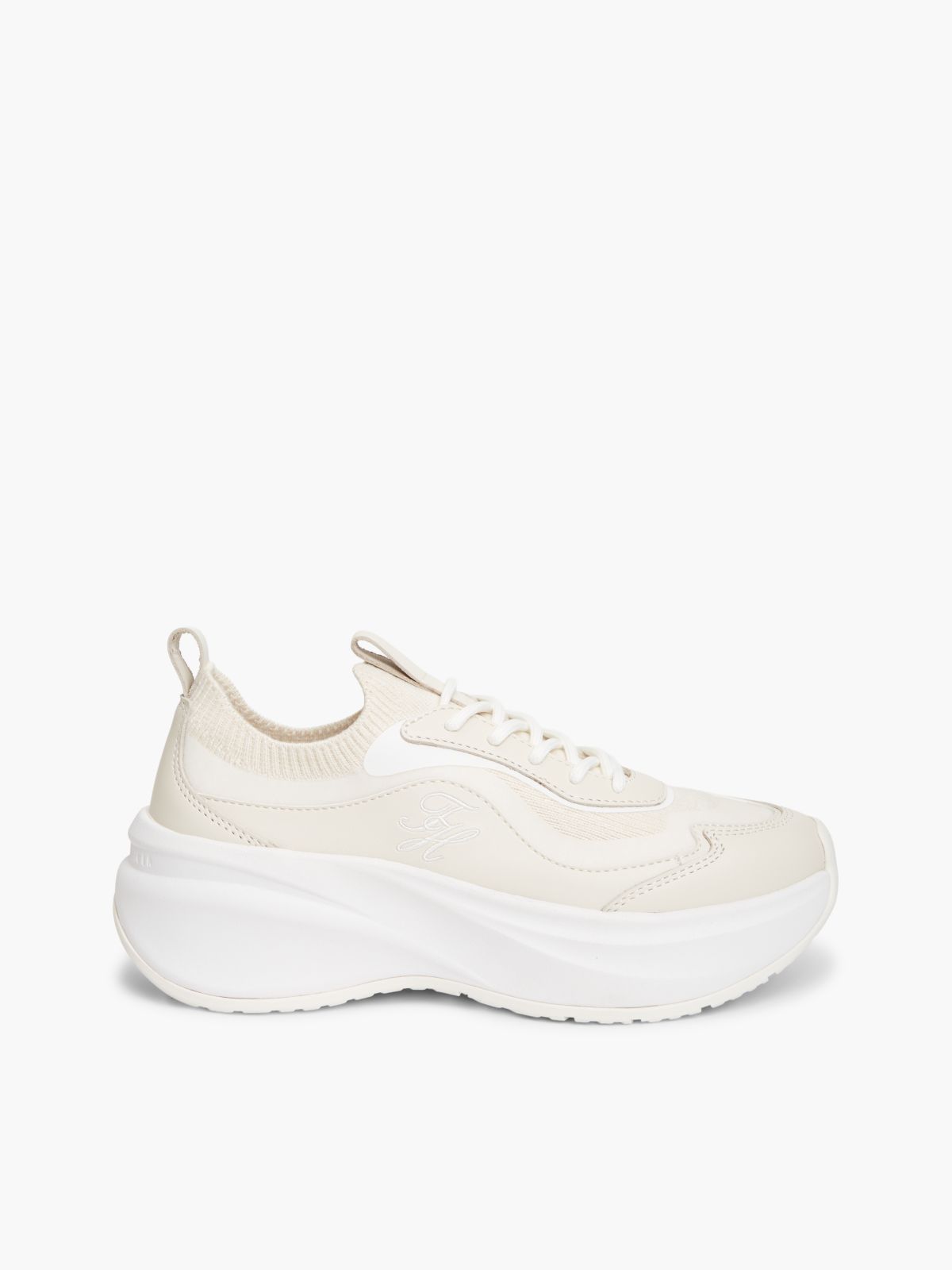 Mixed-Media Platform Runner Sneaker — Soft Cream